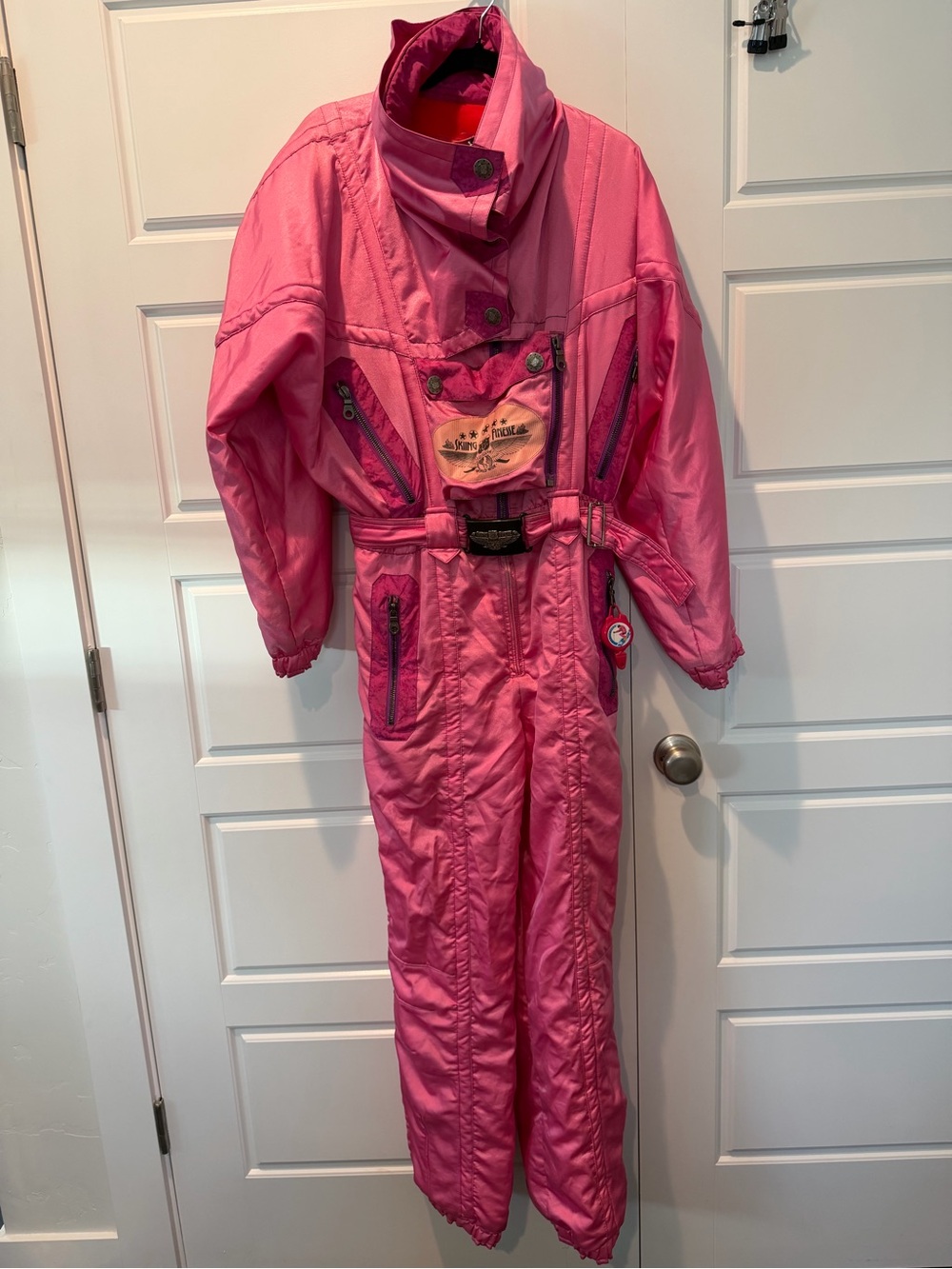 Vintage Kaelin Ski Suit Retro Barbie Hot Pink One Piece Snow Womens Size 12
